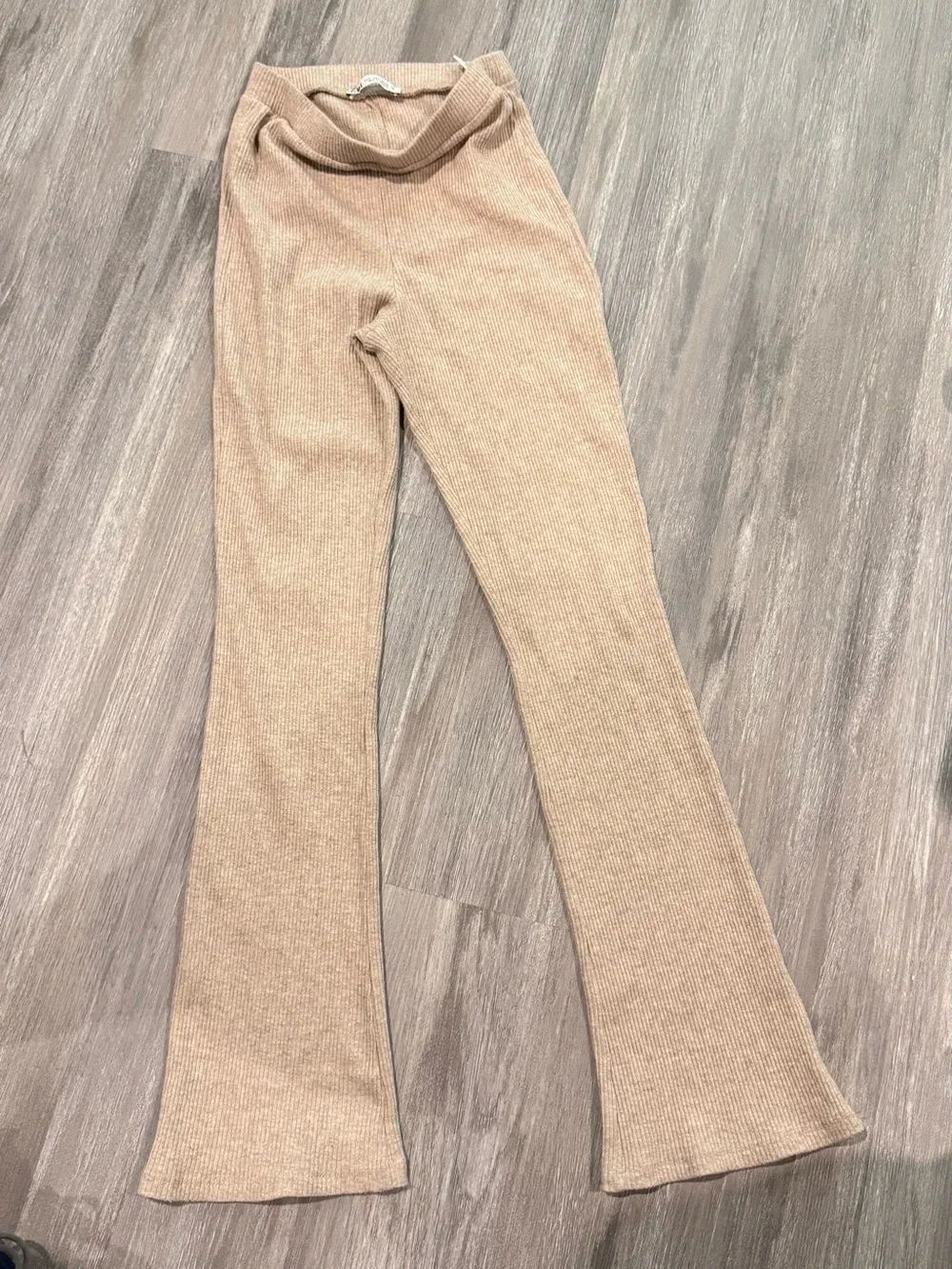 Zara Light Beige Ribbed Knit wide leg pants